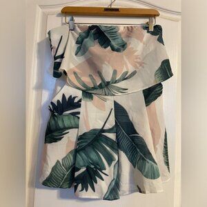 L'atiste Strapless Floral Palm Tree Leaves Romper With Pockets Size Large Beach